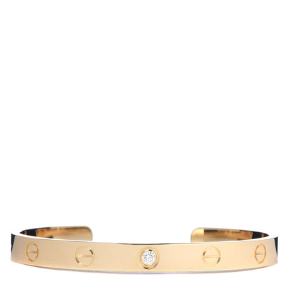 Cartier 18K Yellow Gold 1 Diamond LOVE Cuff Bracelet 17 1 of 5