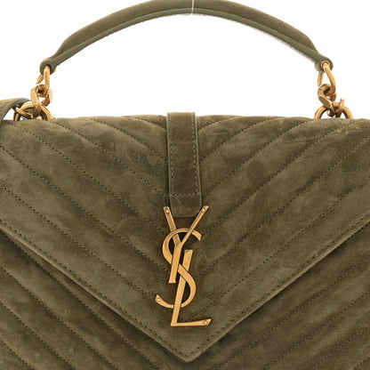 Saint Laurent Suede Matelasse Chevron Monogram Medium College Bag Loden Green 8 of 11