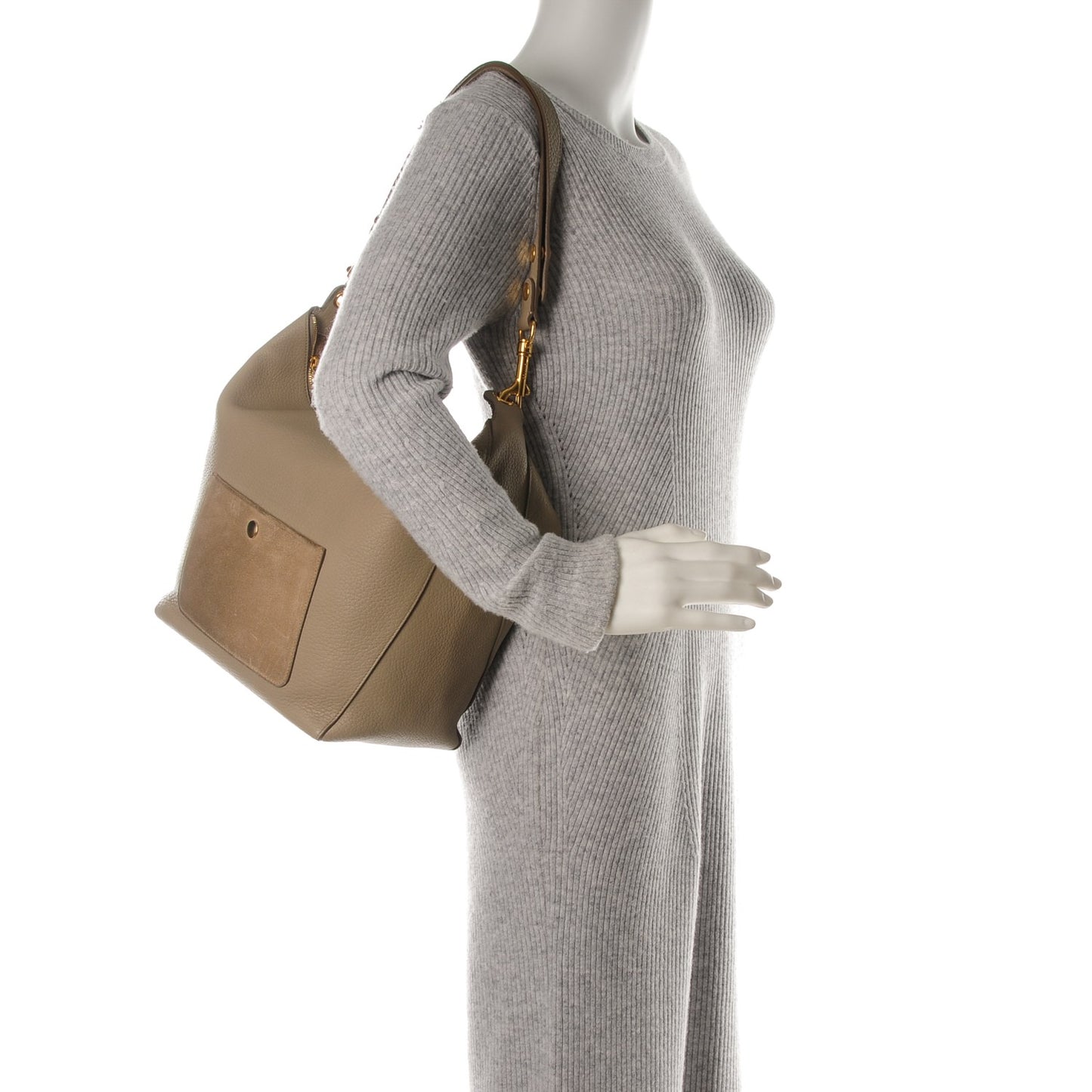 Crisped Calfskin Suede Medium Zipped Hobo Dune