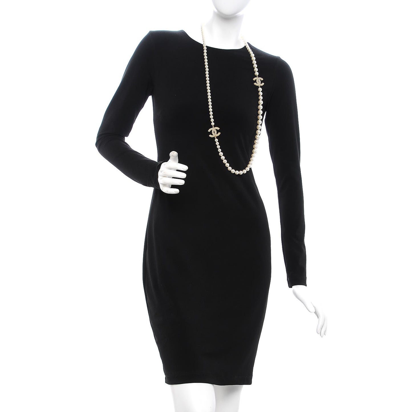 Graduated Pearl Studded CC Long Necklace Gold