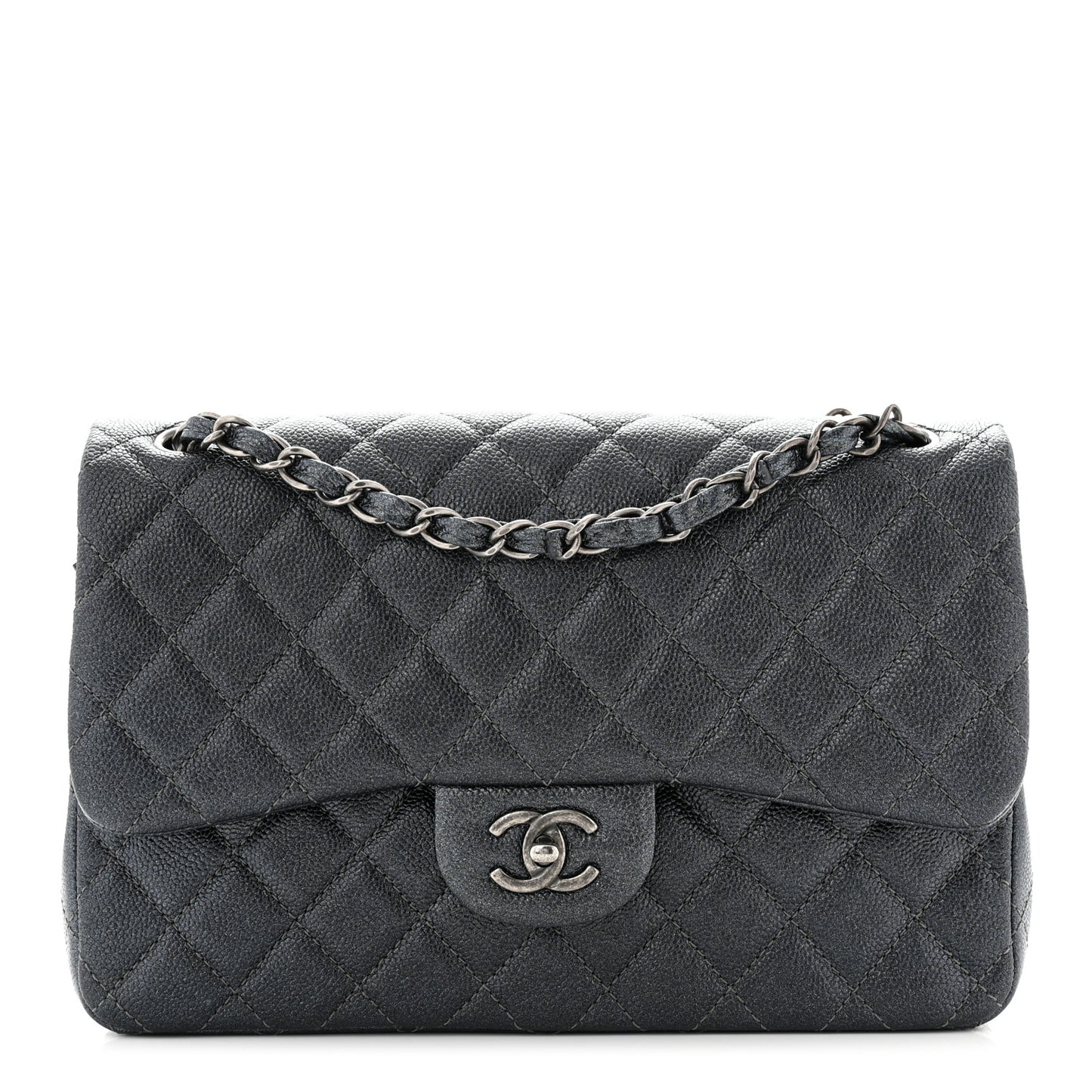 Pearly Caviar Quilted Jumbo Double Flap Grey