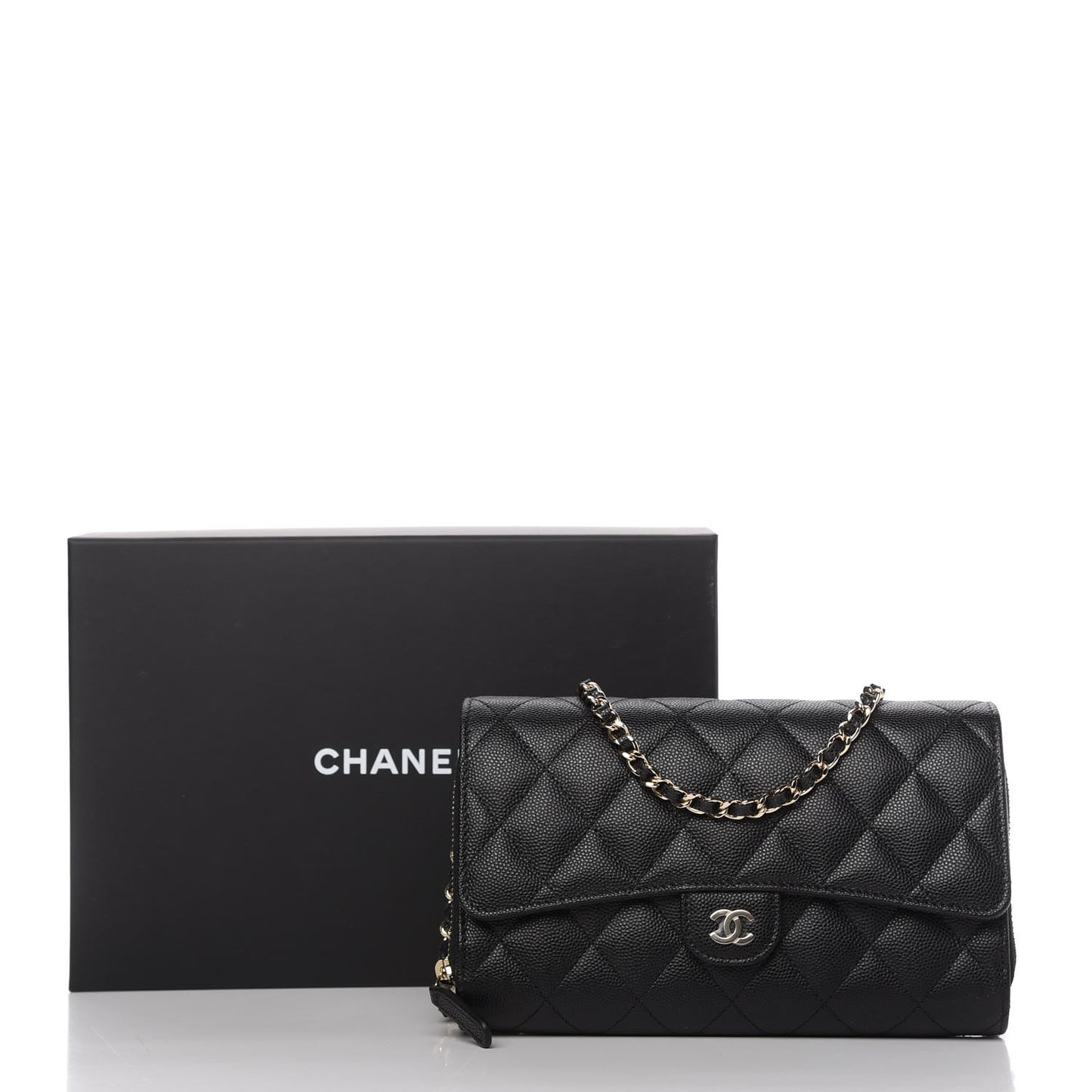 Caviar Quilted Flap Phone Holder With Chain Black