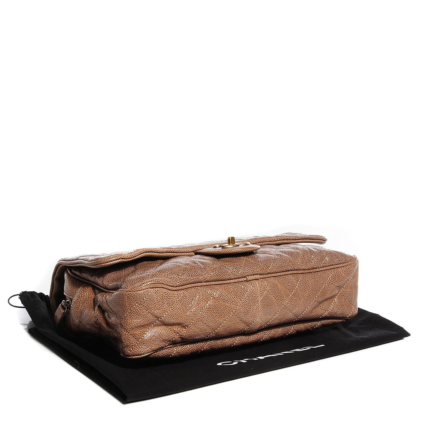 Crumpled Grained Calfskin Large Shiva Flap Beige