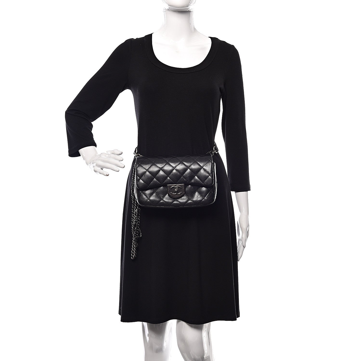Chanel Shiny Goatskin Quilted Small Double Carry Waist Chain Flap Black 3 of 12