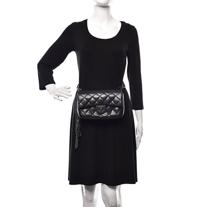 Chanel Shiny Goatskin Quilted Small Double Carry Waist Chain Flap Black 3 of 12