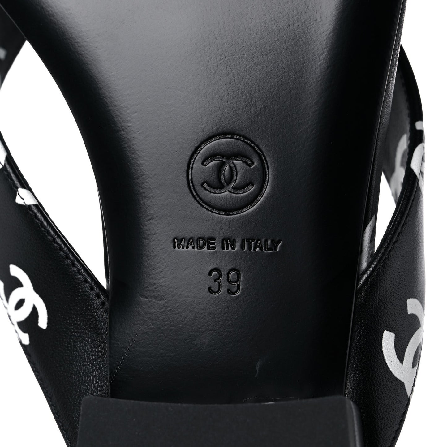 Lambskin Printed CC Thong Sandals 39 Black White