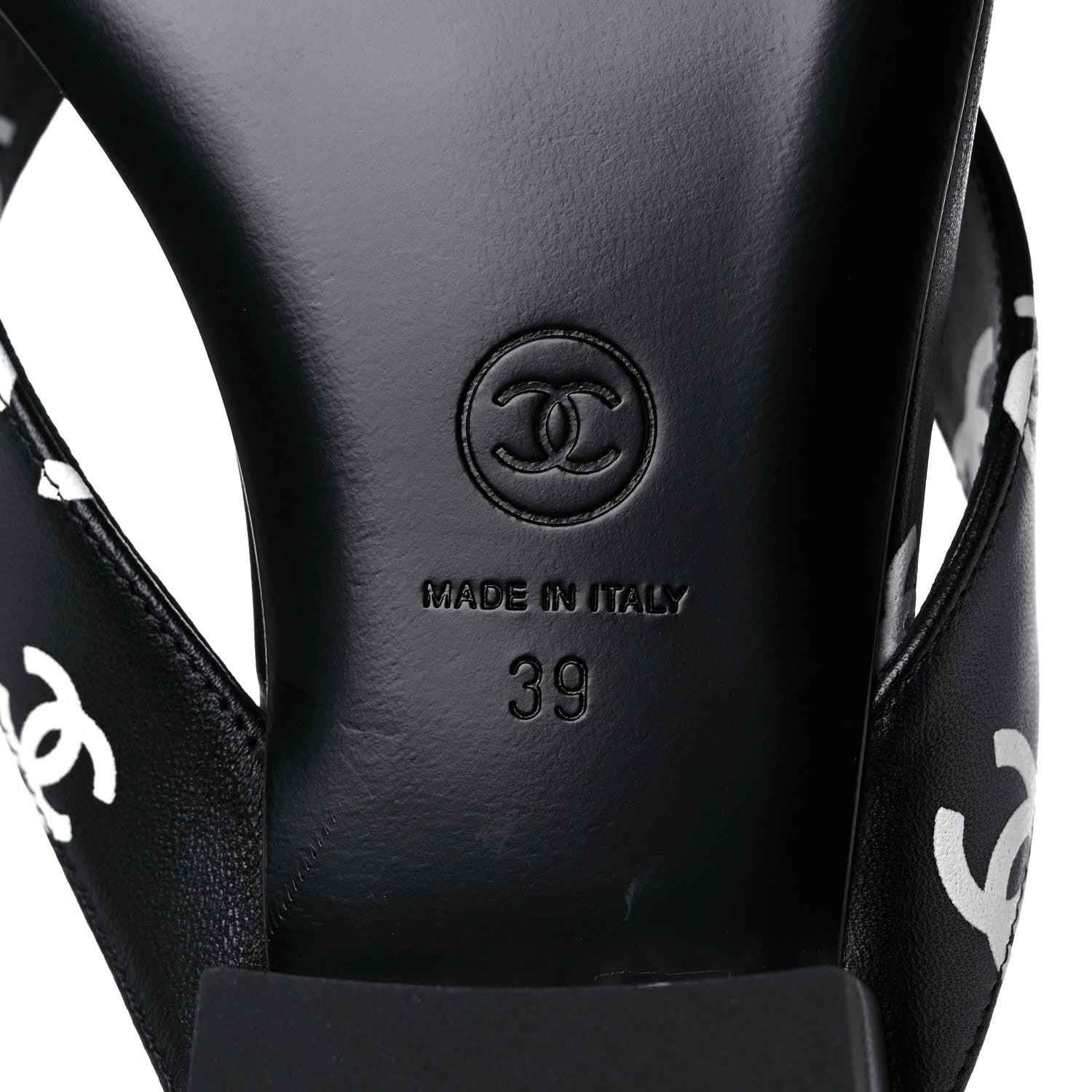 Chanel Lambskin Printed CC Thong Sandals 39 Black White 6 of 9