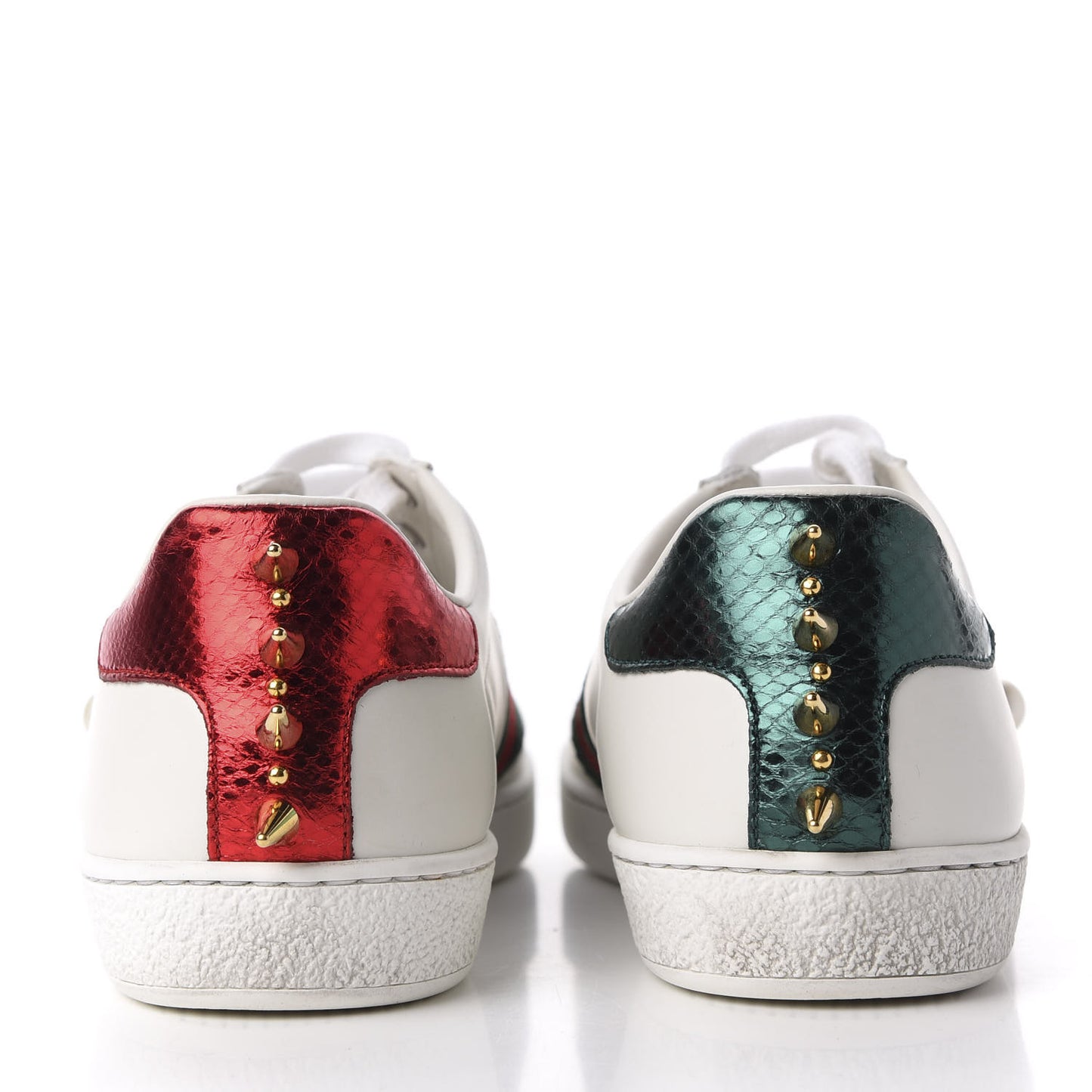 Calfskin Web Pearl Studded Womens Ace Sneakers 38 White