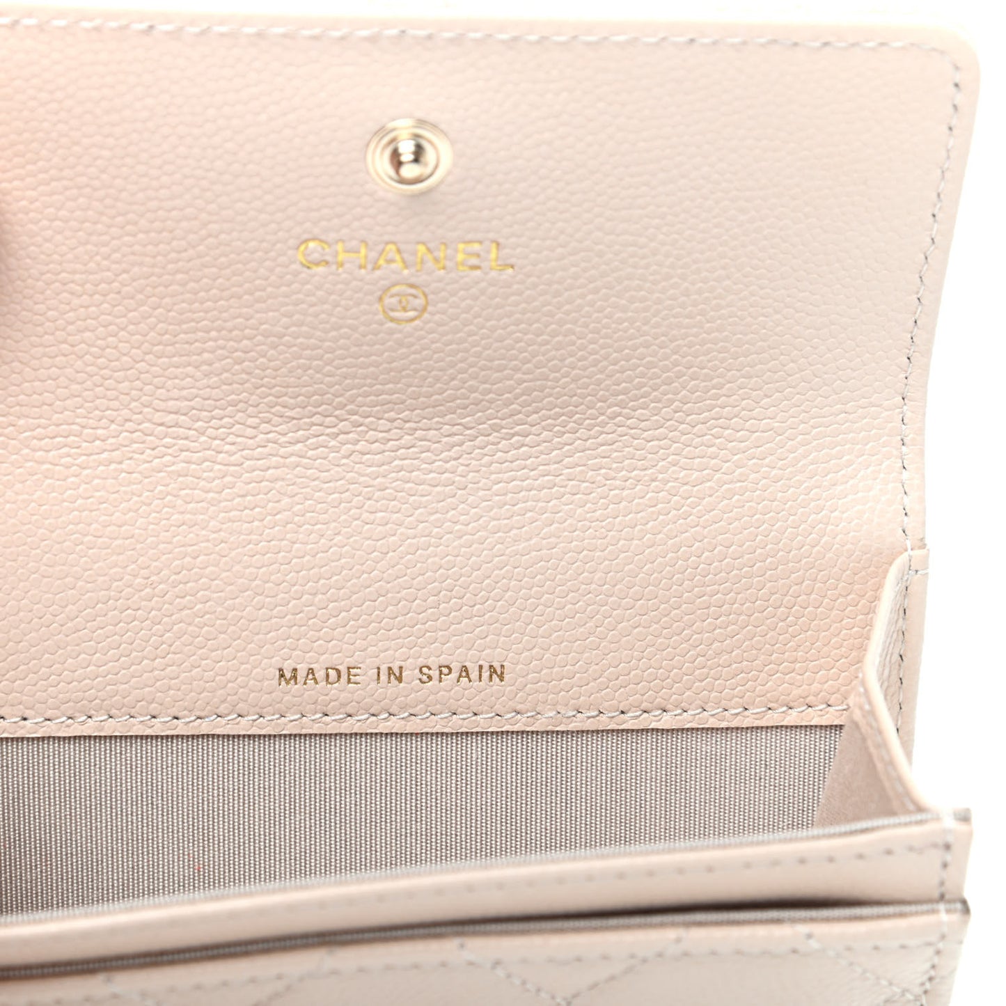 Caviar Pearl Quilted Coco Candy Flap Card Holder Beige