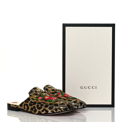 Gucci Lurex Jacquard Leopard Embroidered Womens Princetown Slippers 41 Black Gold 9 of 9