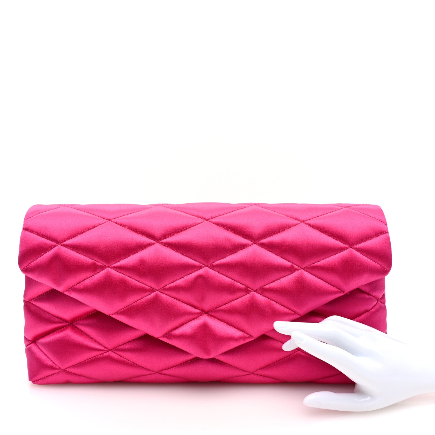 Saint Laurent Satin Quilted Sade Puffer Envelope Clutch Bubblegum 2 of 9