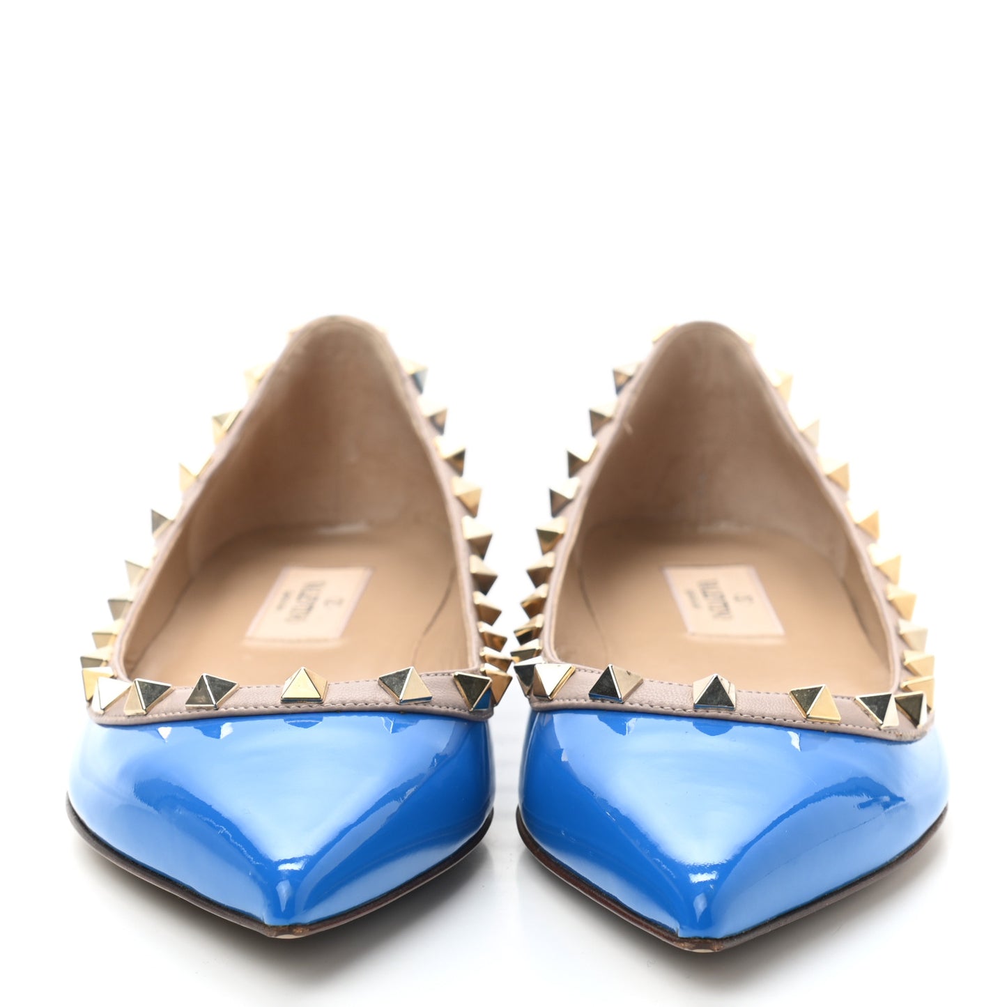 Patent Nappa Rockstud Ballerina Flats 37 Blue Fluo Poudre