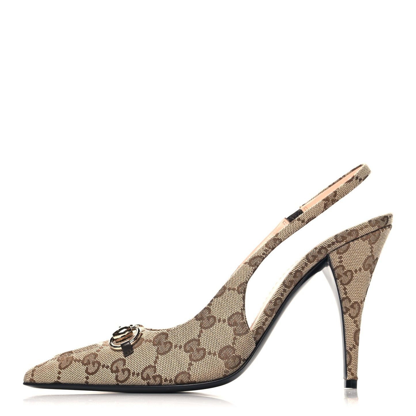 Monogram Horsebit Slingback Pumps 39.5 Beige Ebony Cocoa