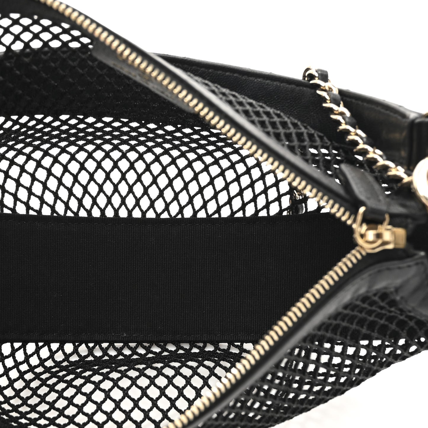 Mesh Shiny Lambskin Chain Hobo Black