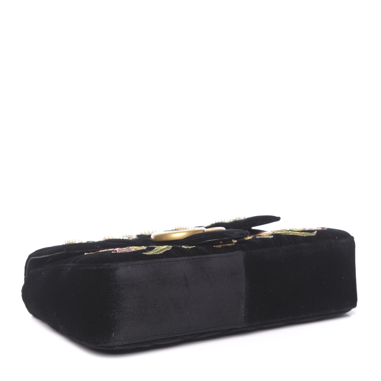 Velvet Matelasse Loved Embroidered Medium GG Marmont Shoulder Bag Black