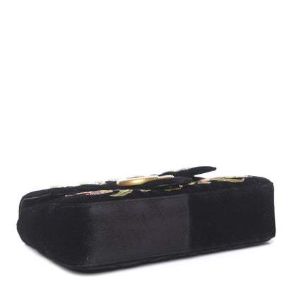 Gucci Velvet Matelasse Loved Embroidered Medium GG Marmont Shoulder Bag Black 4 of 10