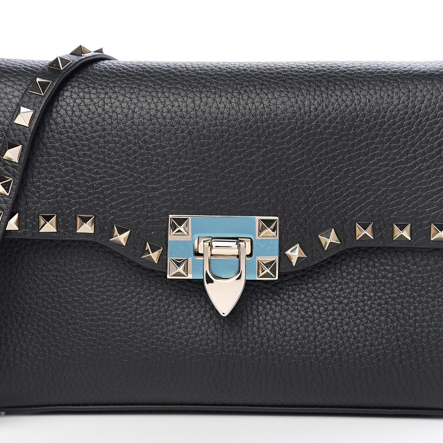 Valentino Garavani Pebbled Calfskin Medium Rockstud Flip Lock Crossbody Bag Black 8 of 8