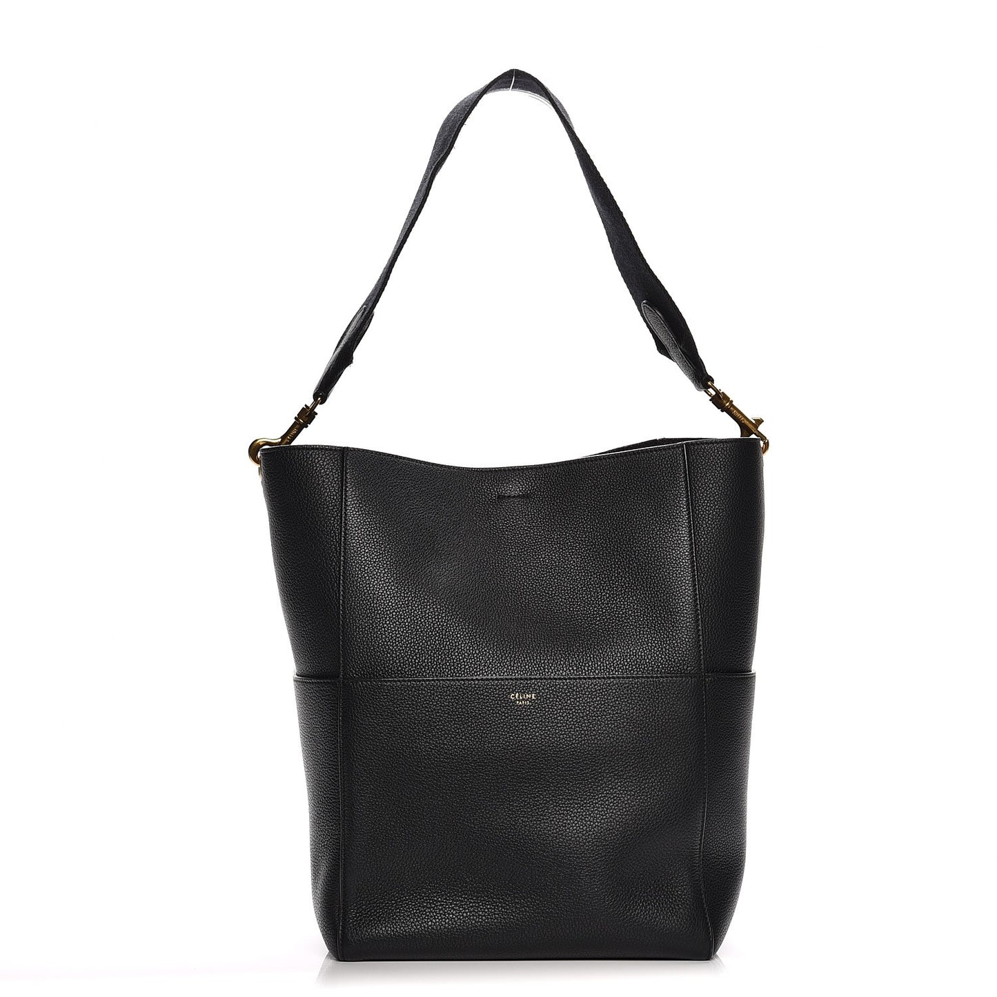 Soft Grained Calfskin Sangle Bucket Bag Black