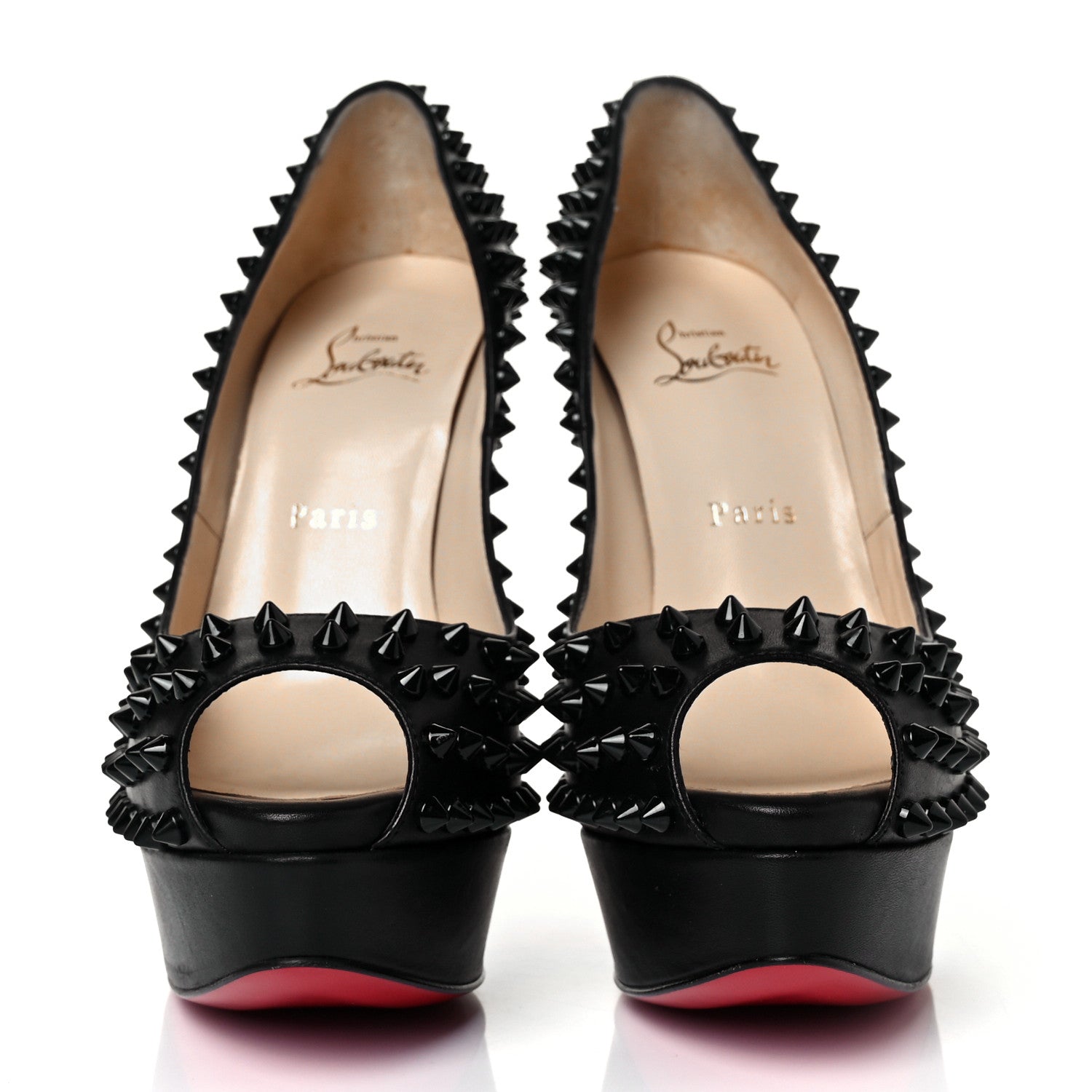 Christian Louboutin Calfskin Lady Peep Spikes VIP 150 Pumps 39 Black 2 of 8