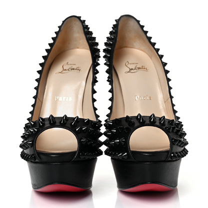Christian Louboutin Calfskin Lady Peep Spikes VIP 150 Pumps 39 Black 2 of 8
