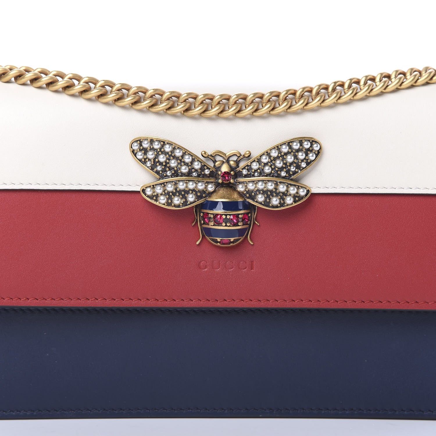 Gucci Calfskin Queen Margaret Chain Wallet Blue Agata Hibiscus Red Mystic White 6 of 10