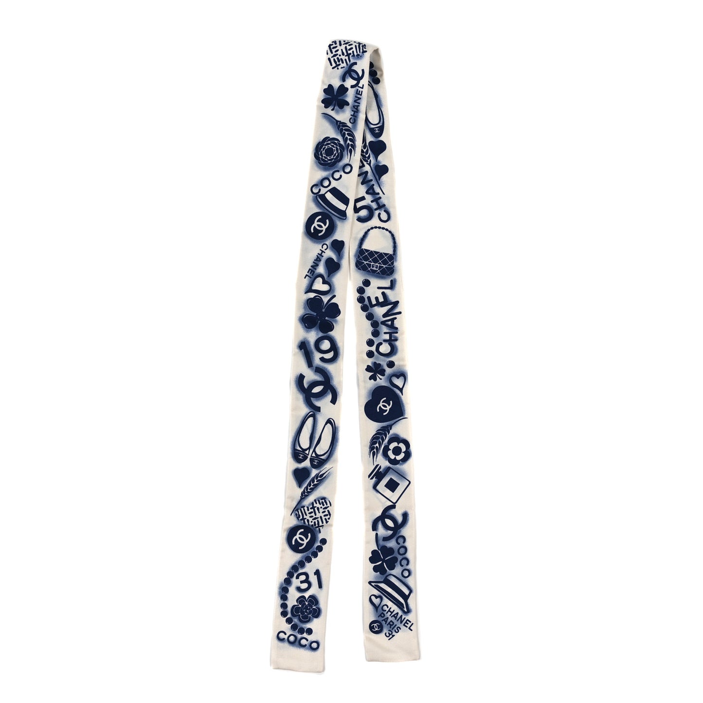 Silk CC Slim Bandeau Scarf Navy Ivory