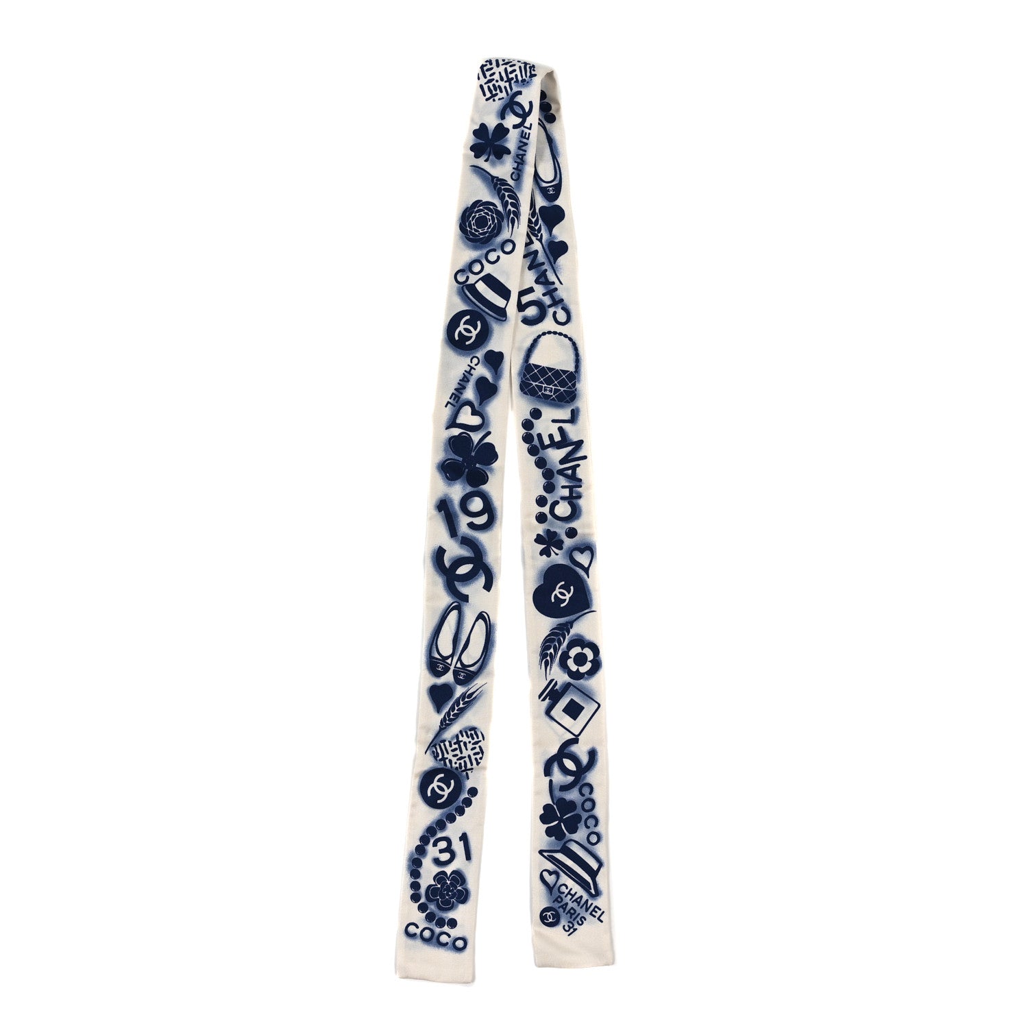 Chanel Silk CC Slim Bandeau Scarf Navy Ivory 2 of 3
