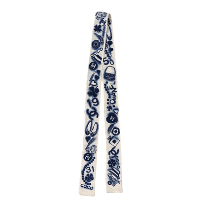Chanel Silk CC Slim Bandeau Scarf Navy Ivory 2 of 3