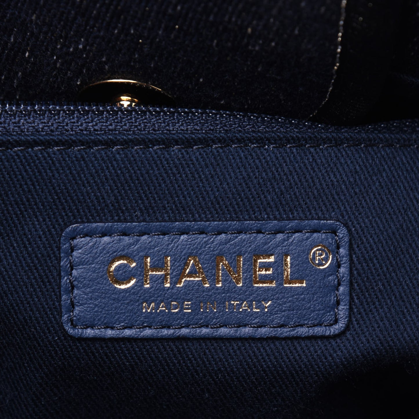 Lurex Canvas Medium Deauville Tote Navy Blue Gold