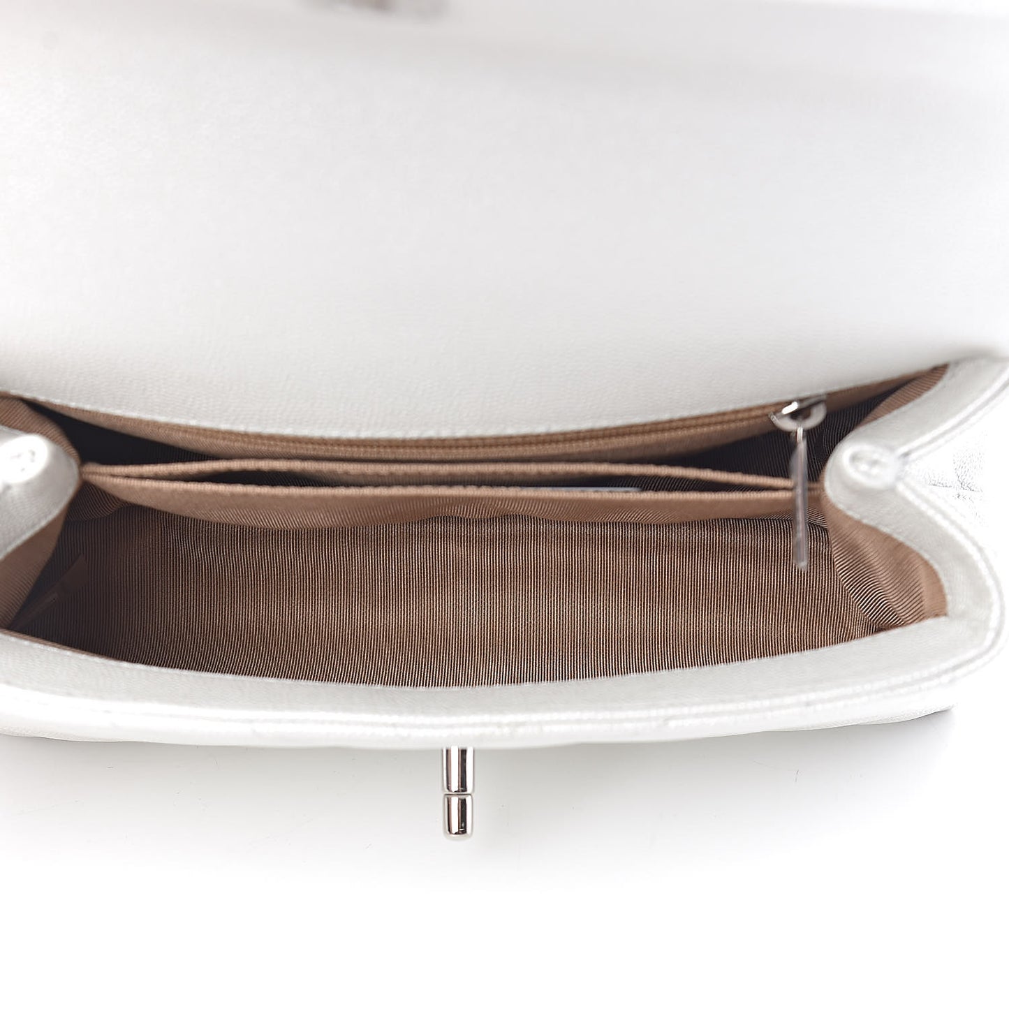 Iridescent Caviar Chevron Quilted Mini Coco Handle Flap White