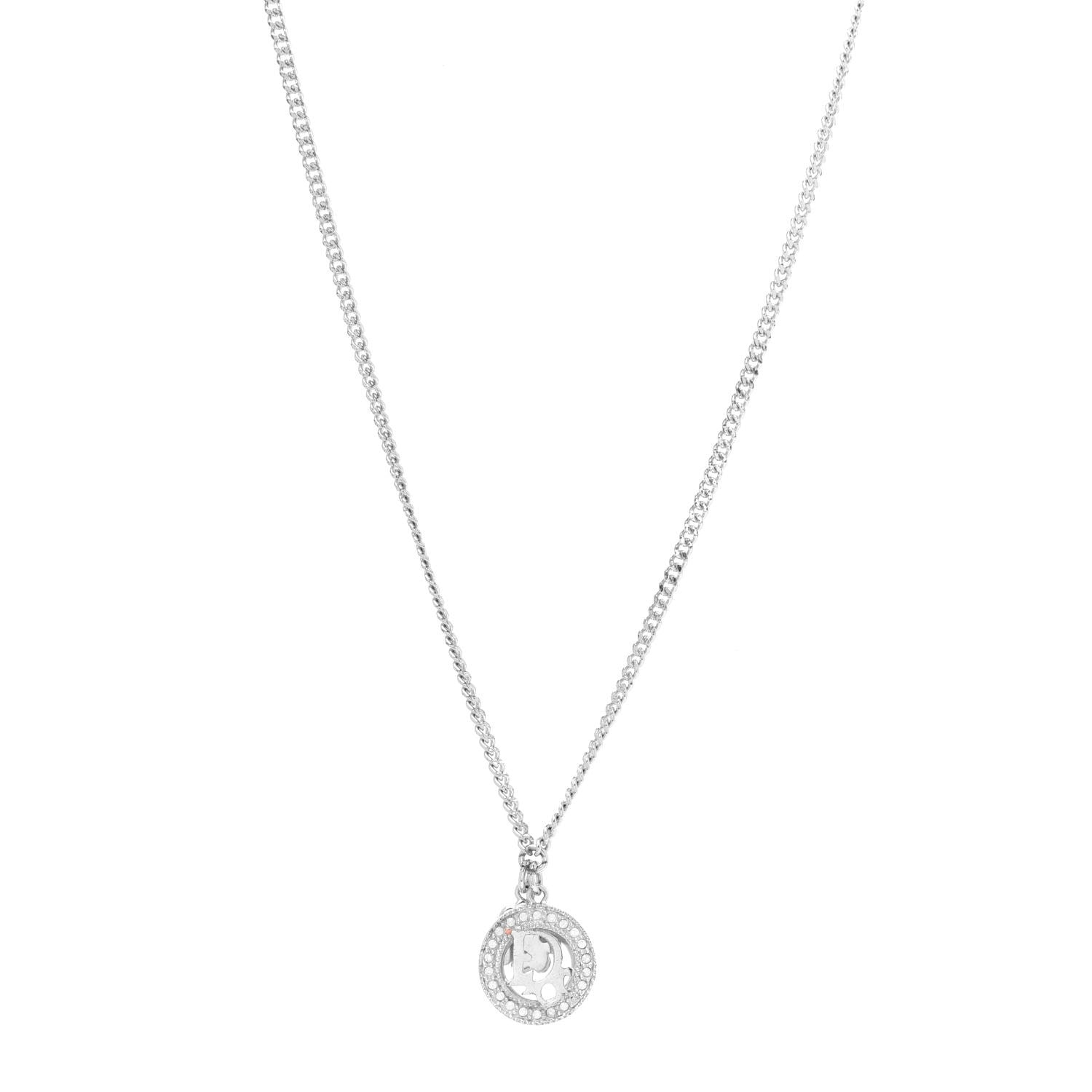 Christian Dior Crystal Logo Necklace Silver 1 of 7