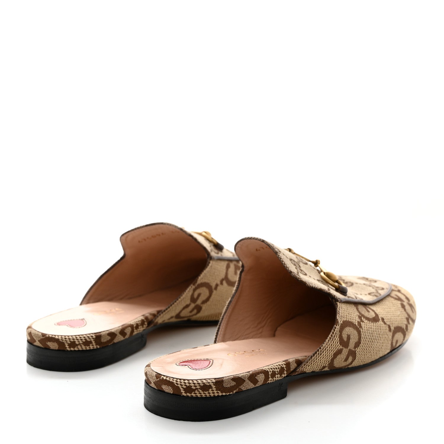 Gucci Monogram Jumbo GG Malaga Kid Womens Princetown Slippers 39.5 Camel Ebony New Acero Beige 4 of 8