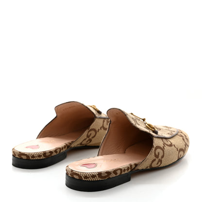 Gucci Monogram Jumbo GG Malaga Kid Womens Princetown Slippers 39.5 Camel Ebony New Acero Beige 4 of 8