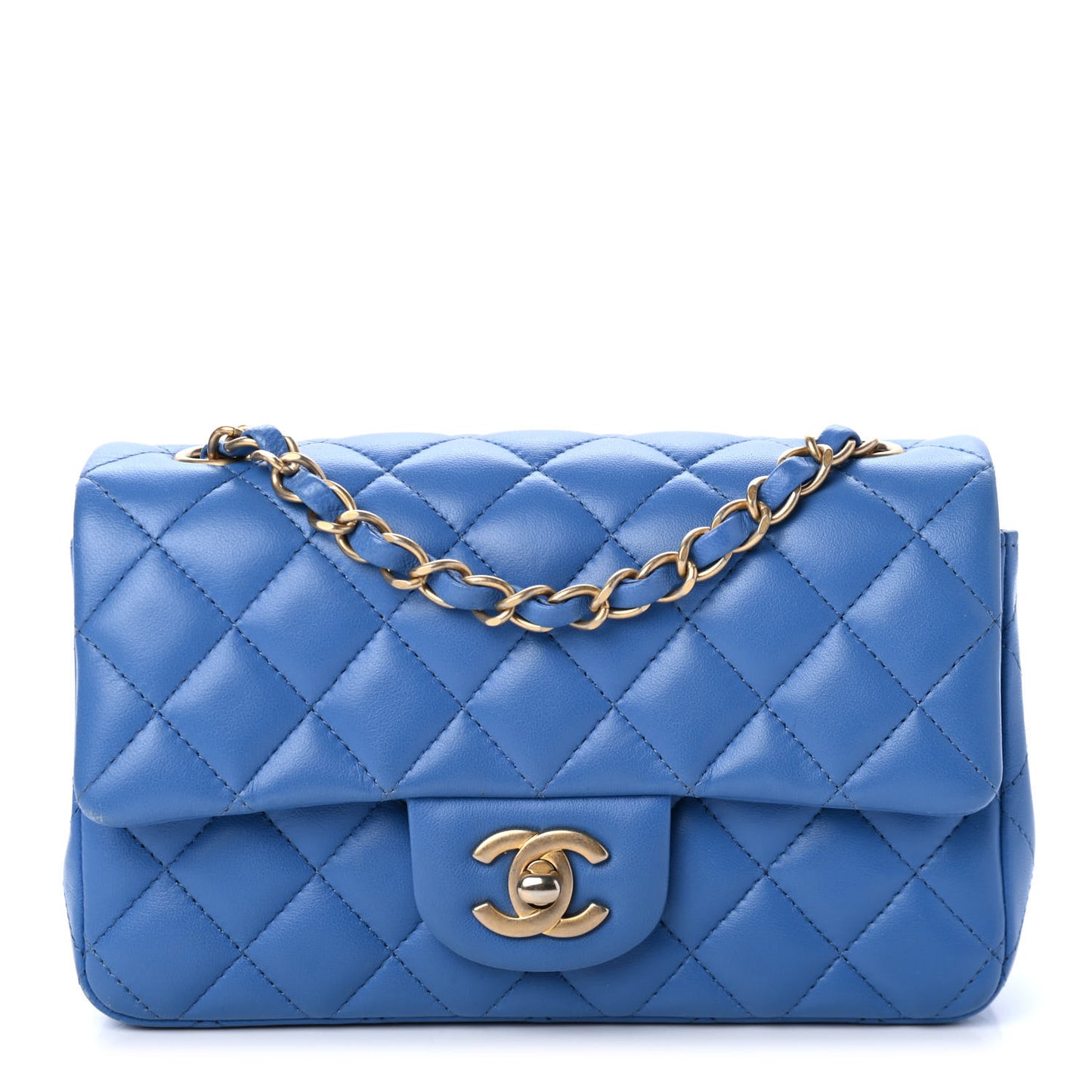 Lambskin Quilted Mini Rectangular Flap Blue