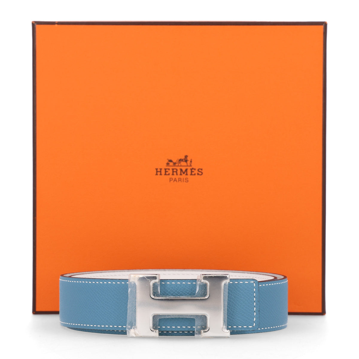 Hermes Epsom Swift 32mm H Belt 80 32 Blue Jean White 6 of 6