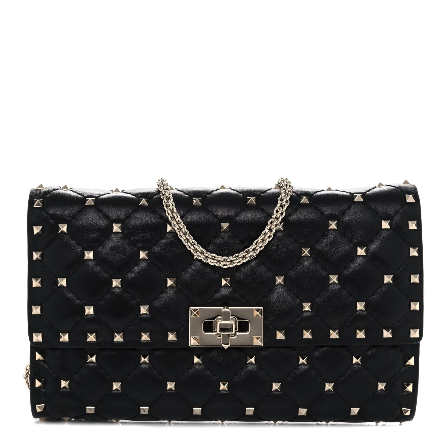 Valentino Garavani Lambskin Rockstud Spike Wallet on Chain Black 1 of 12