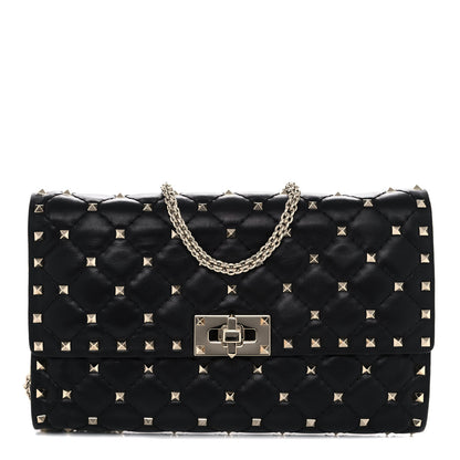 Valentino Garavani Lambskin Rockstud Spike Wallet on Chain Black 1 of 12