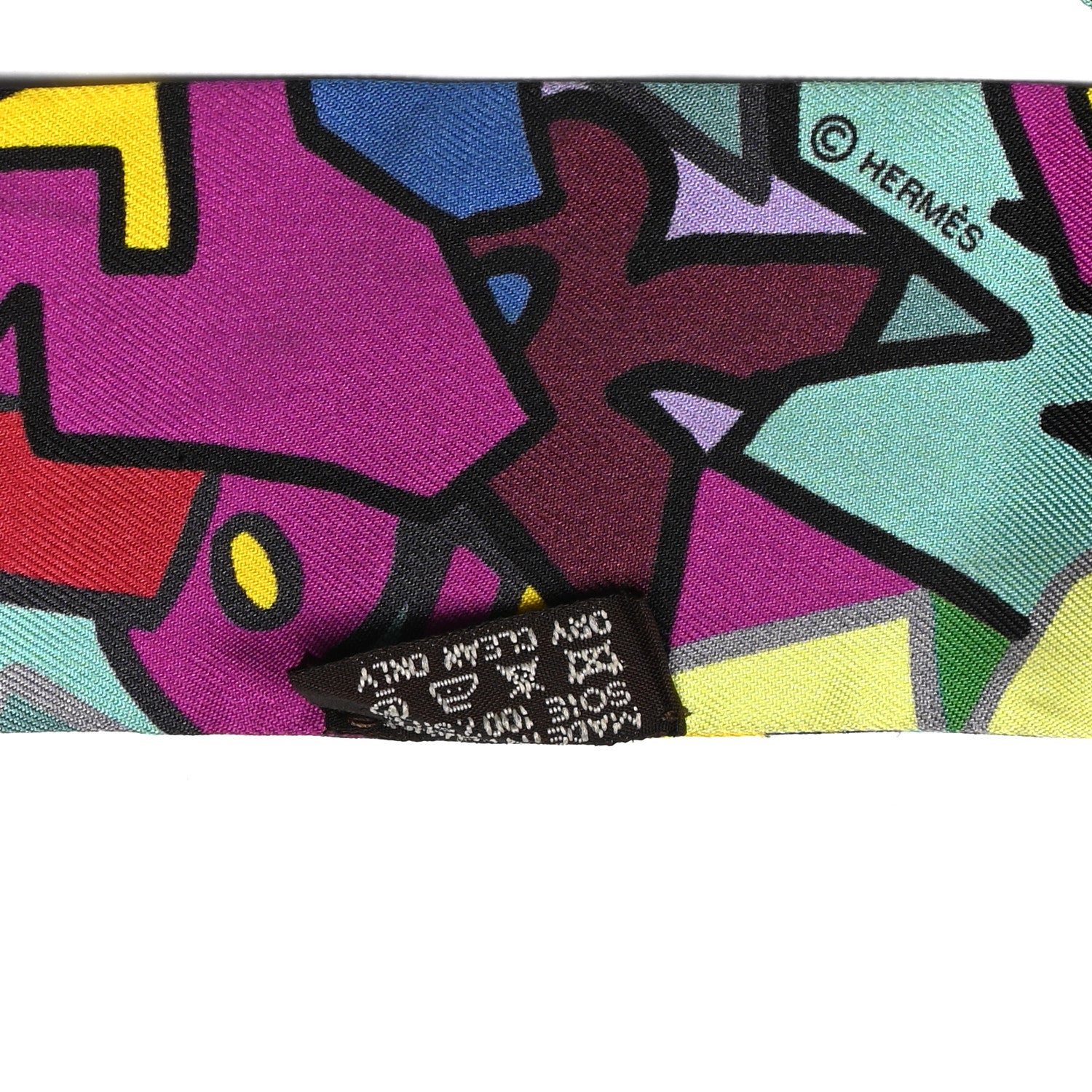 Hermes Silk Graff Graffiti Twilly Fuchsia Kaki Jaune 3 of 7