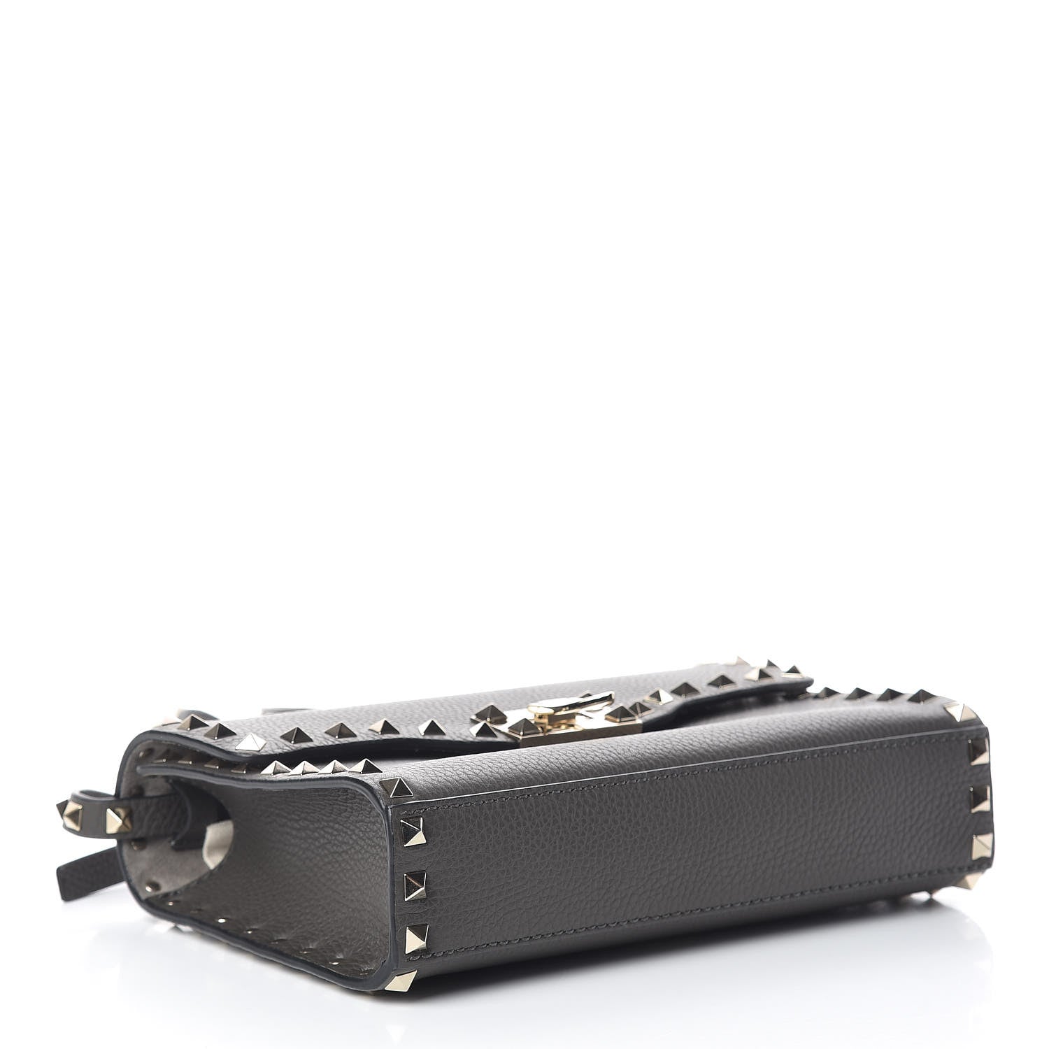 Valentino Garavani Pebbled Calfskin Medium Rockstud Flip Lock Crossbody Bag Graphite 4 of 9