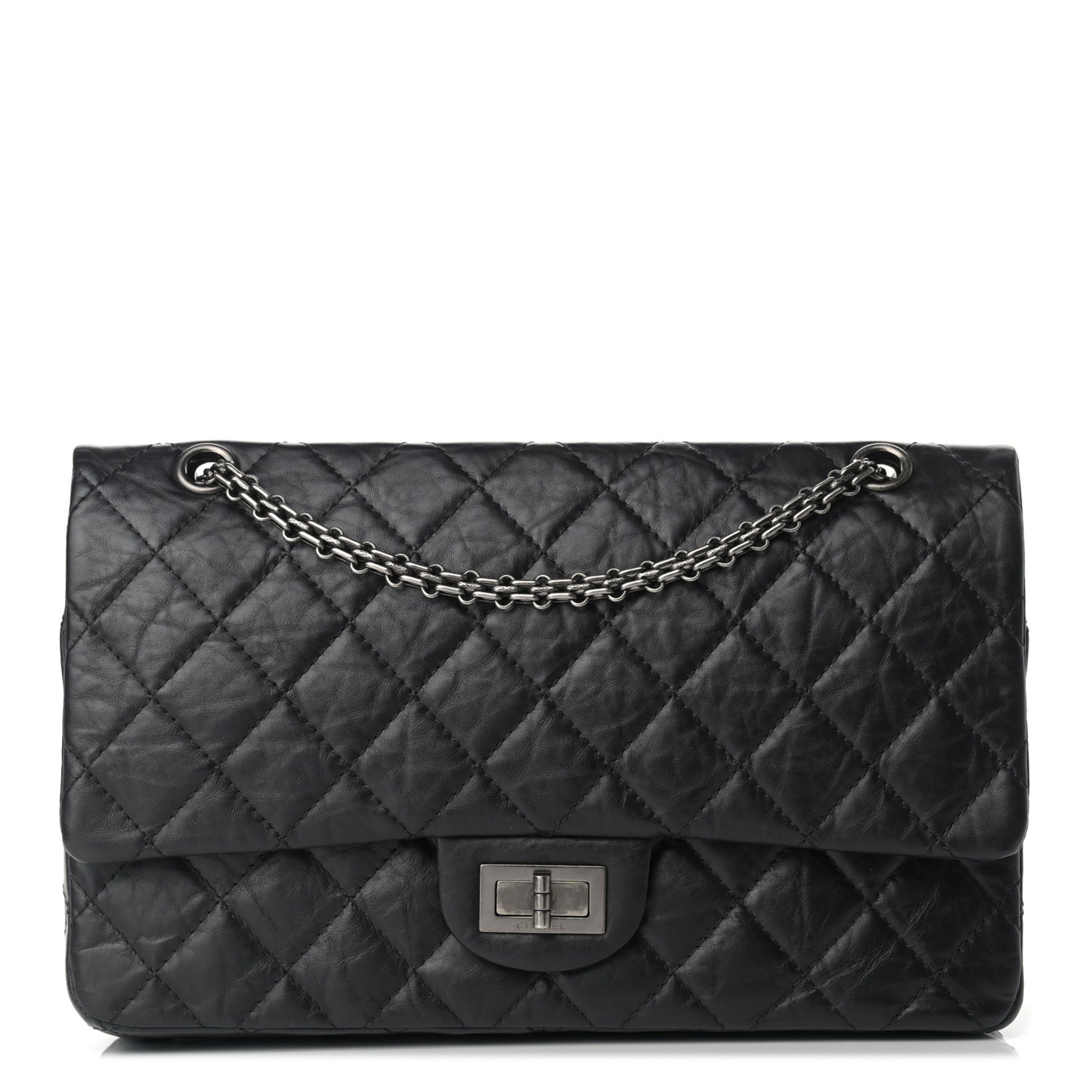 Aged Calfskin Quilted 2.55 Reissue 227 Flap Black