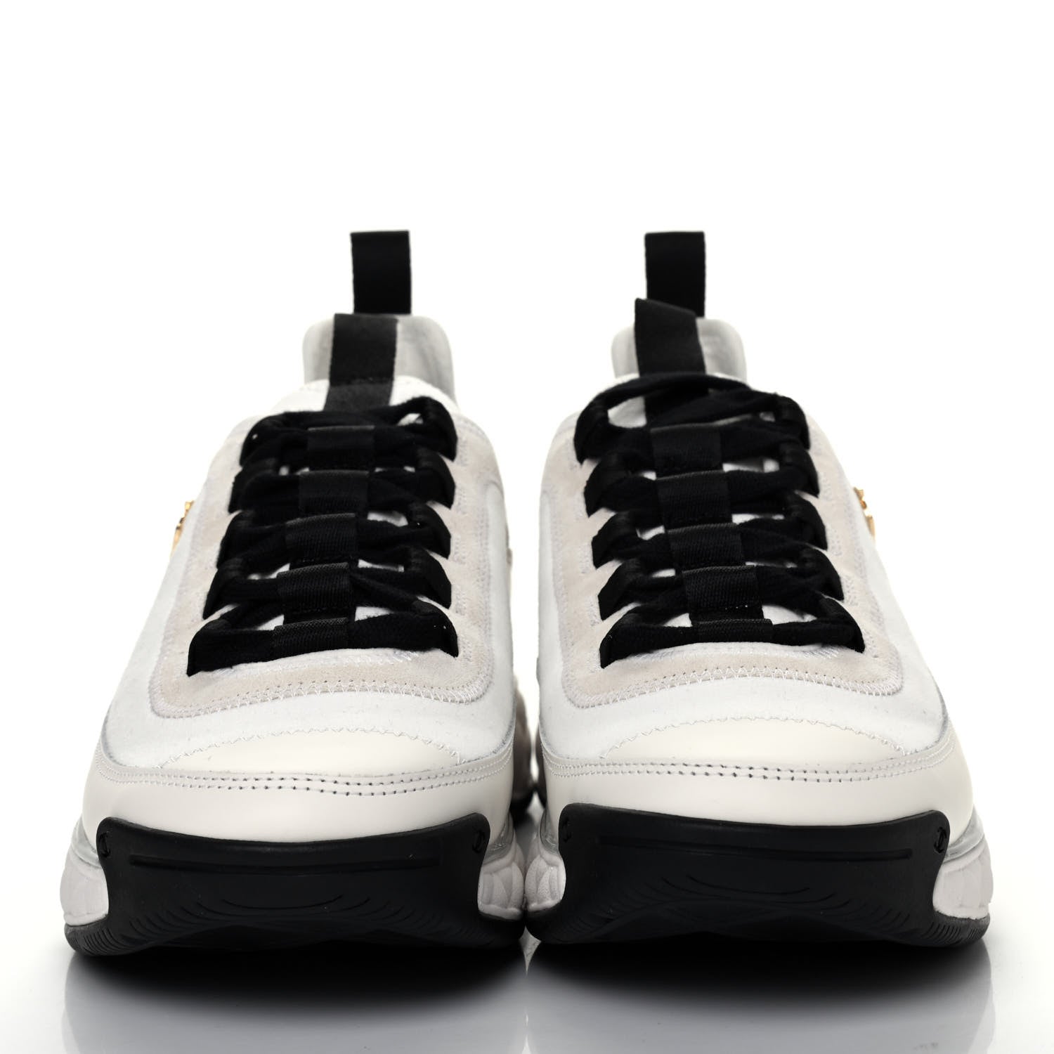 Chanel Velvet Calfskin Mixed Fibers CC Sneakers 37.5 Ivory Black 2 of 10