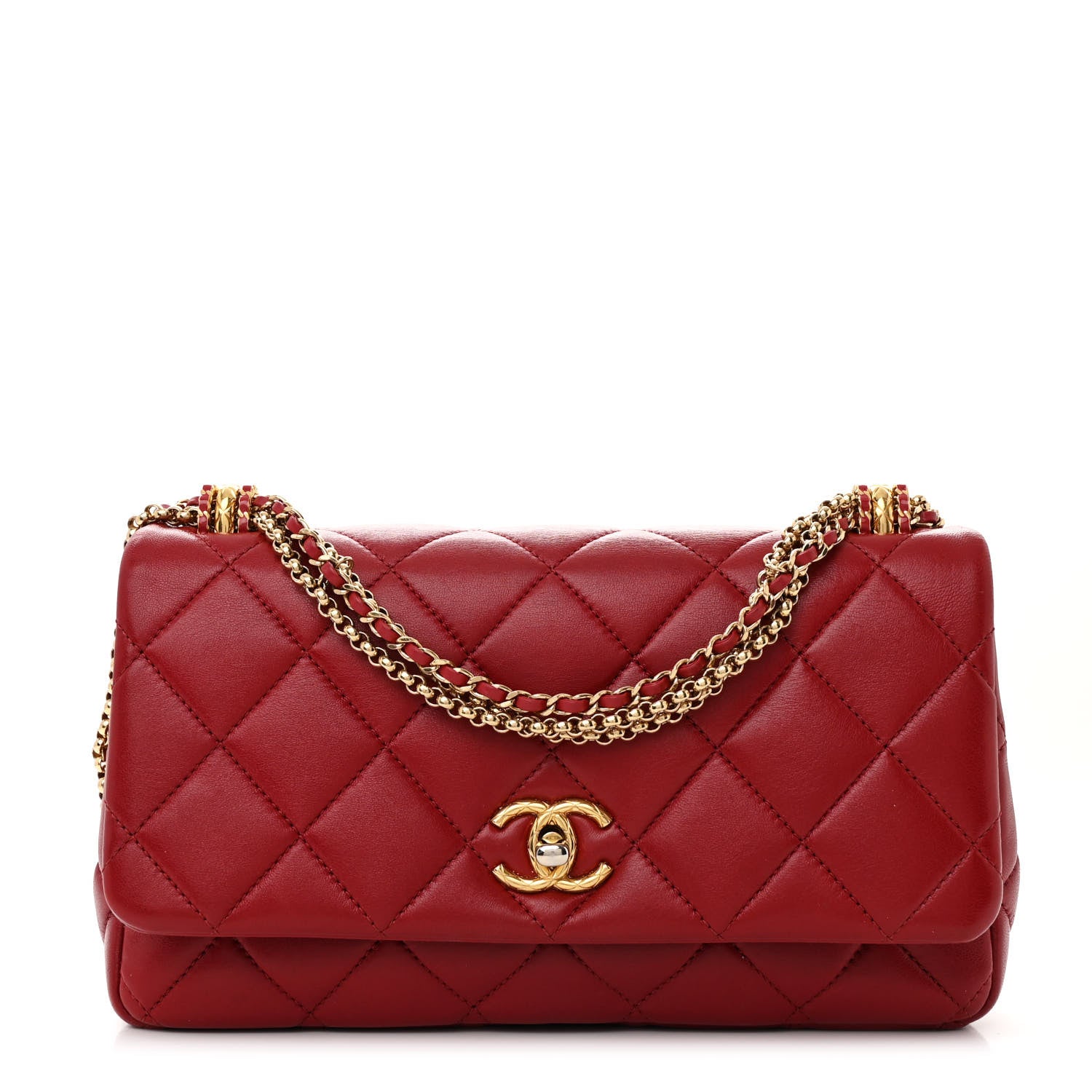 Chanel Shiny Lambskin Quilted Multi Stand Flap Dark Red 1 of 12