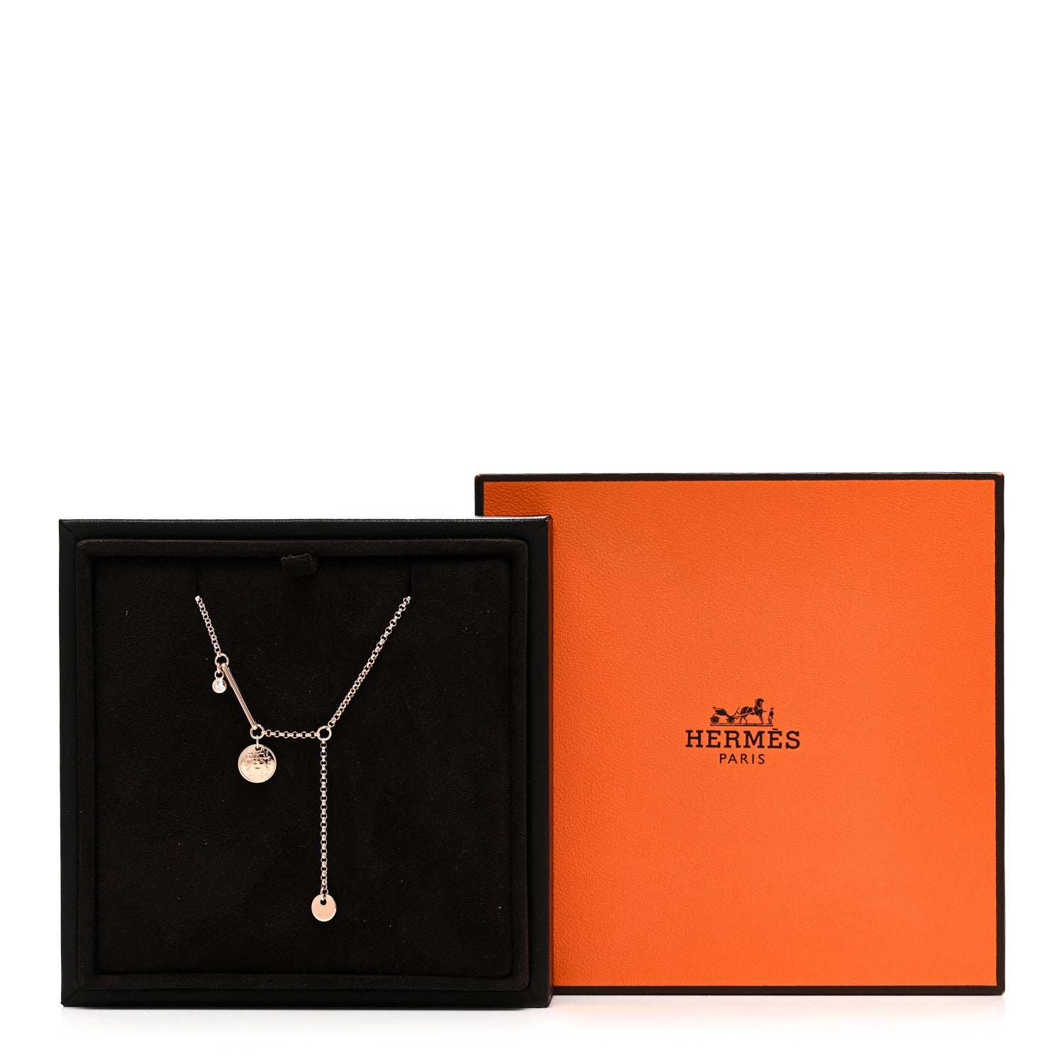 Hermes 18K Rose Gold Diamond TPM Ex-Libris Pendant Necklace 5 of 5