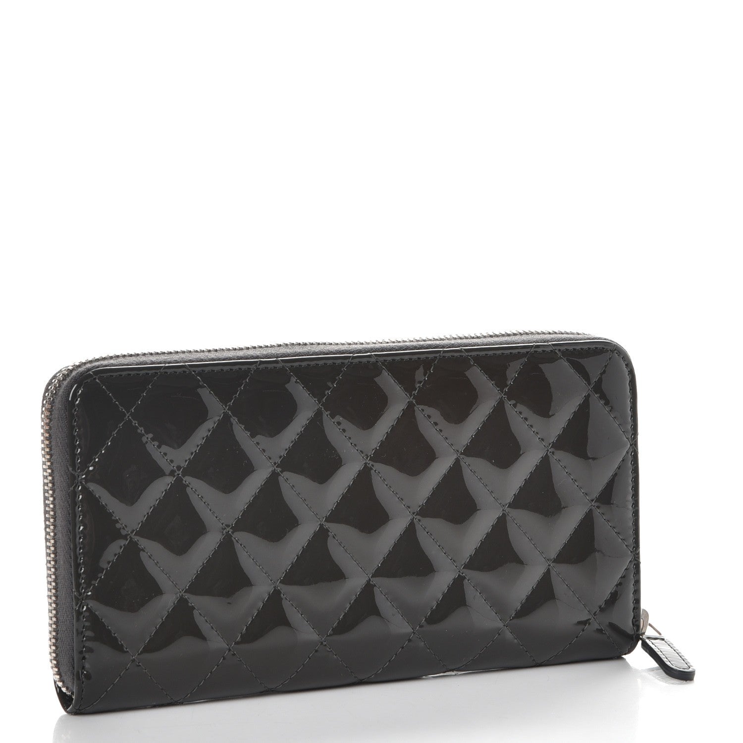Chanel Patent Calfskin Quilted Large Gusset Zip Around Wallet Grey 3 of 10