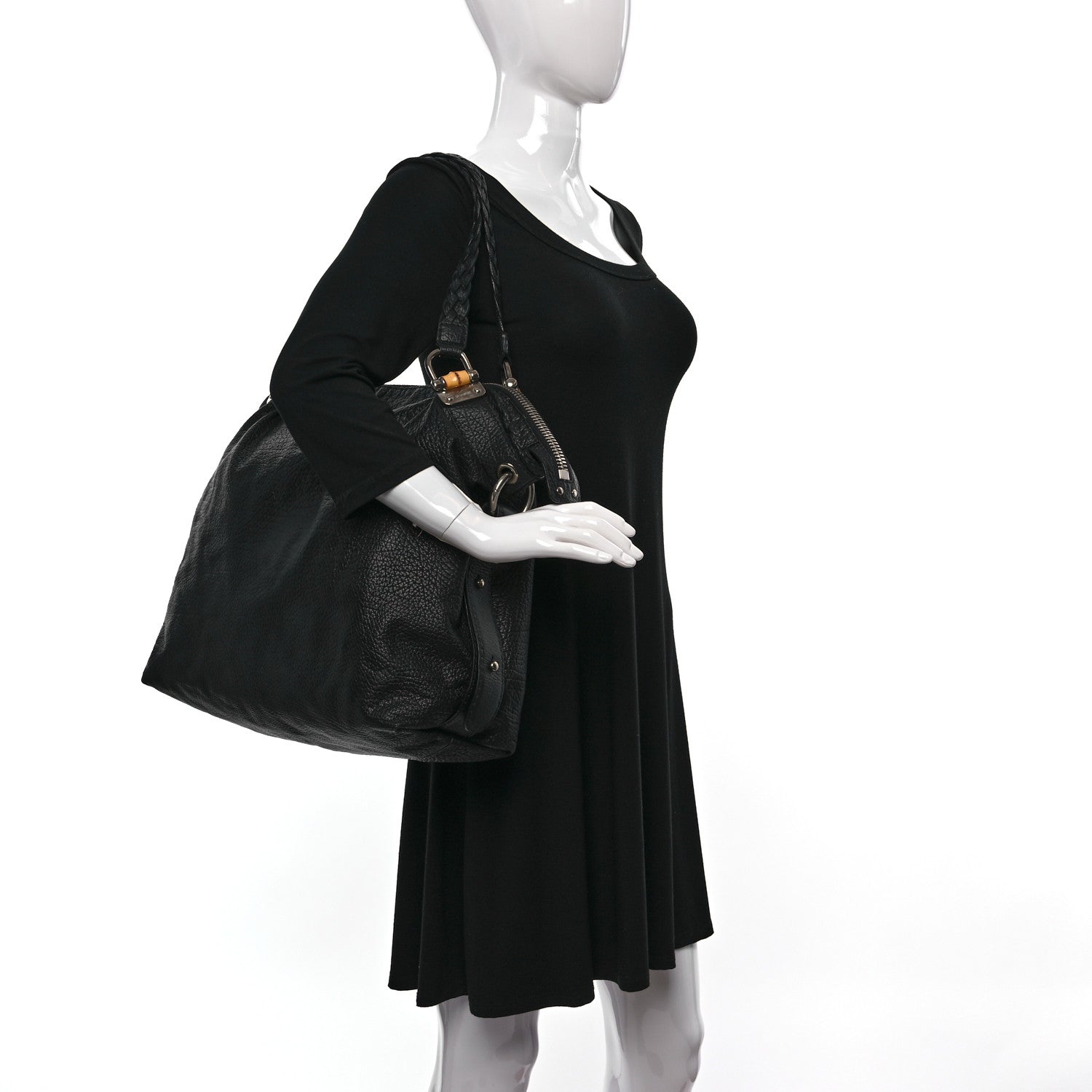 Gucci Calfskin Large Bamboo Bar Shoulder Bag Black 2 of 14