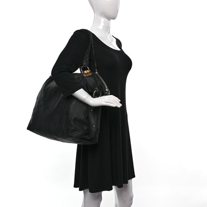 Gucci Calfskin Large Bamboo Bar Shoulder Bag Black 2 of 14