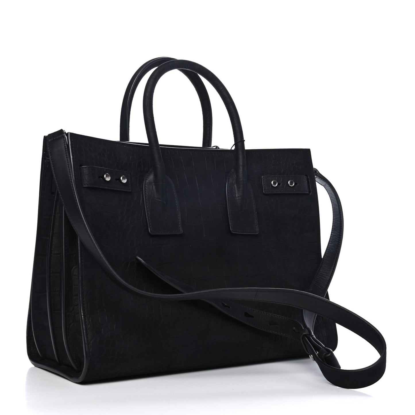 Crocodile Embossed Suede Small Supple Sac de Jour Black