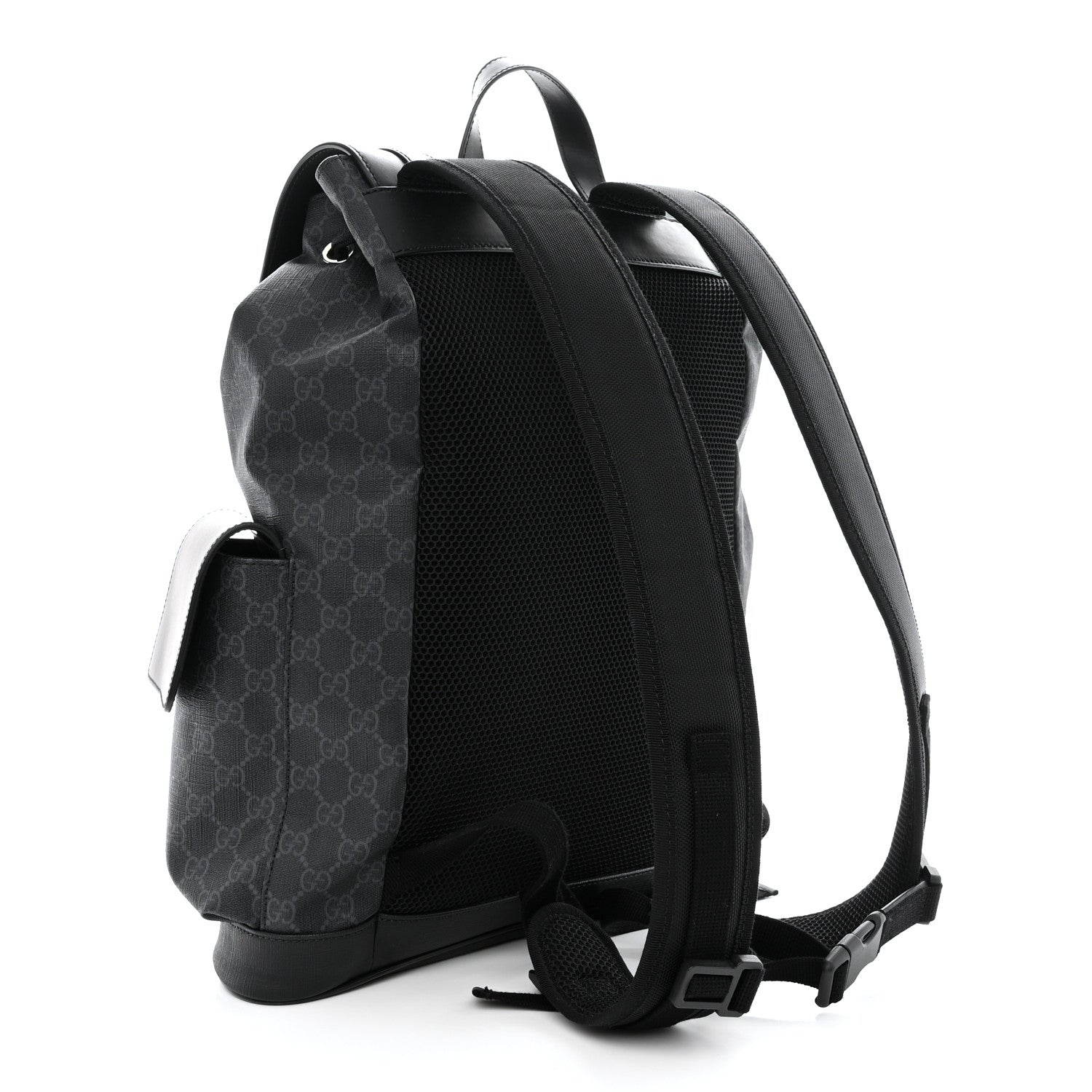 Gucci Soft GG Supreme Monogram Calfskin Web Double Buckle Backpack Black 3 of 10