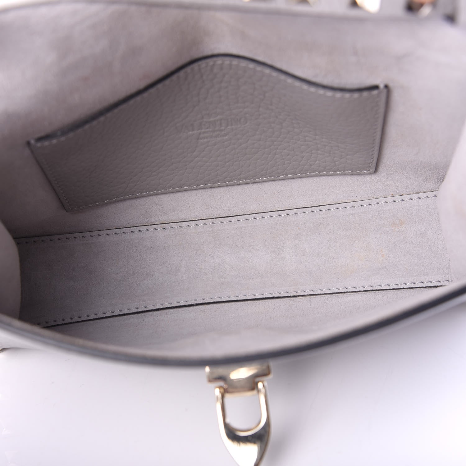 Valentino Garavani Pebbled Calfskin Medium Rockstud Flip Lock Crossbody Bag Pastel Grey 4 of 10