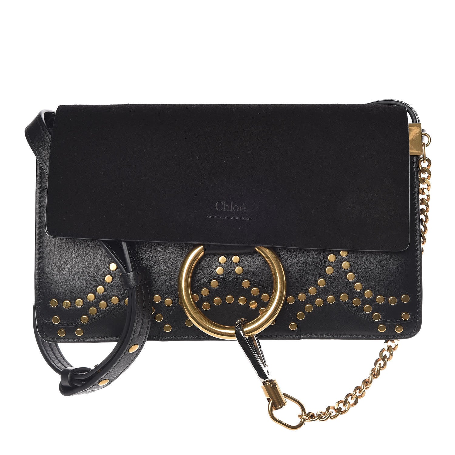 Chloe Suede Calfskin Studded Small Faye Shoulder Bag Black 1 of 11